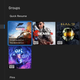 The Xbox's Groups function shows Forza, Gears 5, and more games.